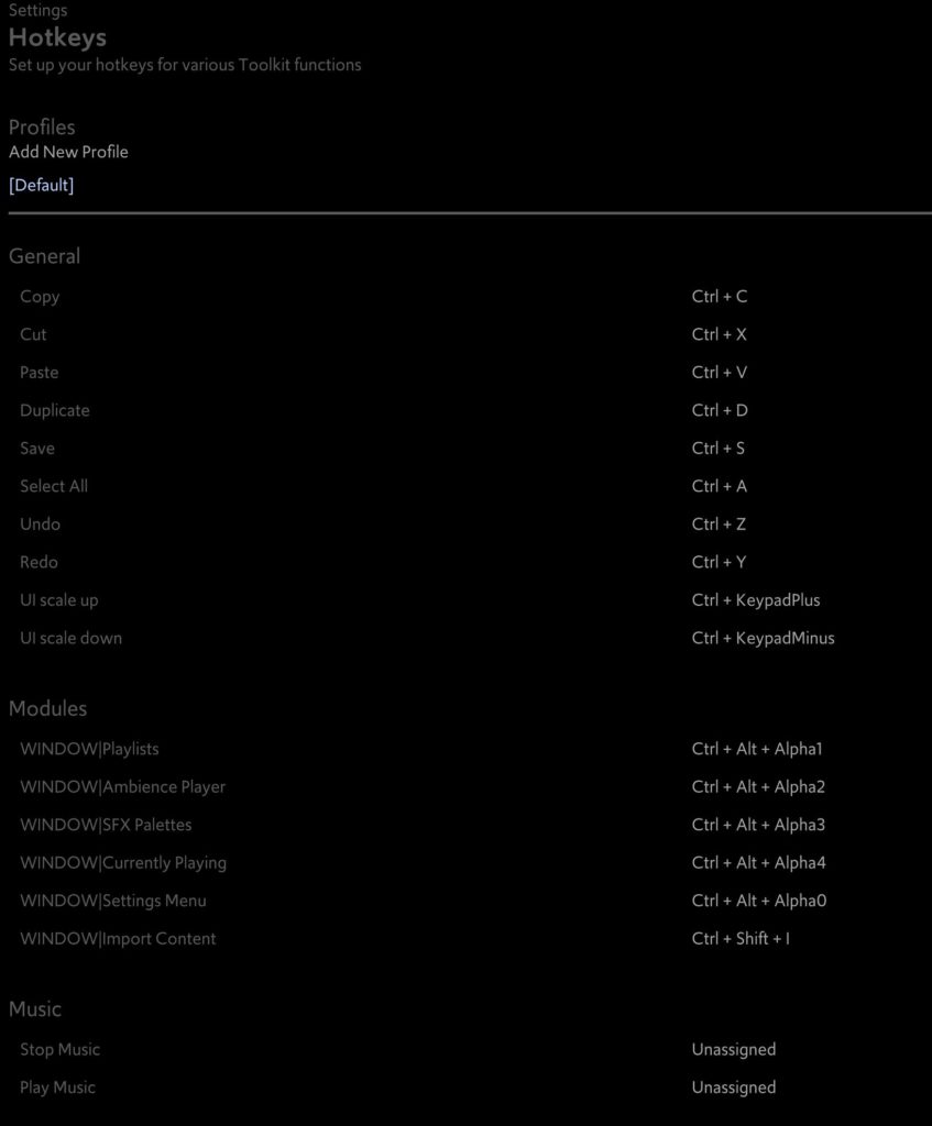 Hotkey menu in the Master's Toolkit