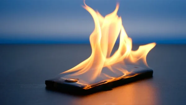 A smartphone is on fire