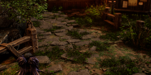 In this image, a rogue looks longingly down a road to a tavern.