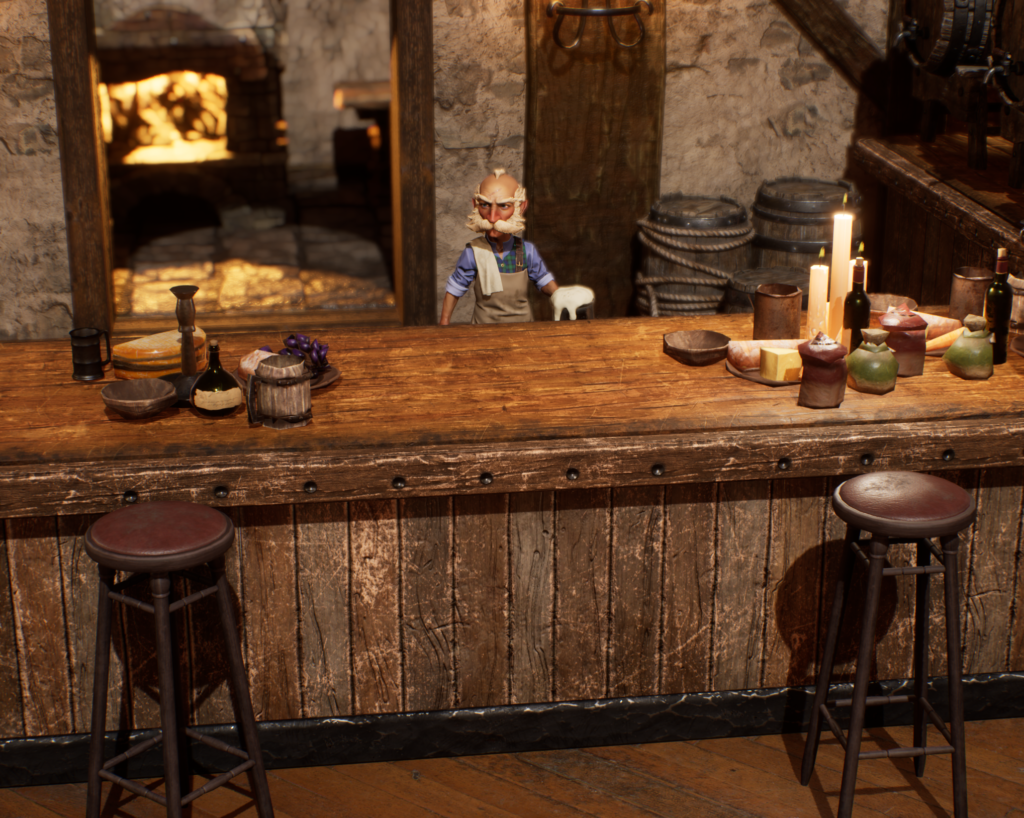 This image shows a halfling barkeep, inside Project Sigil