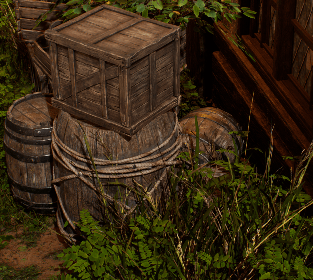 This image features A high resolution box, barrel, and grass