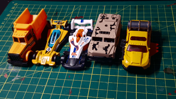 A photo of several Hot Wheels cars, ready to be converted for us in Gaslands
